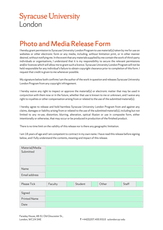 Photo And Media Release Form screenshot