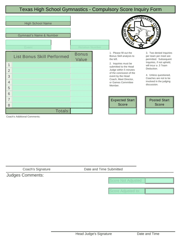 Texas High School Gymnastics   Compulsory Score Inquiry Form screenshot