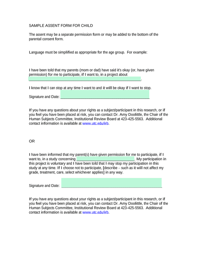 Sample Assent Form For Child screenshot