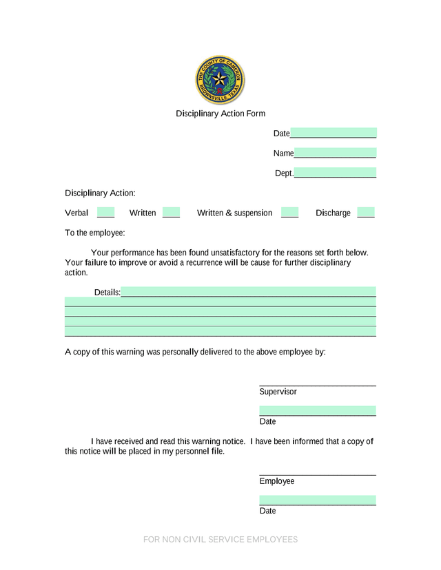 Disciplinary Action Form screenshot