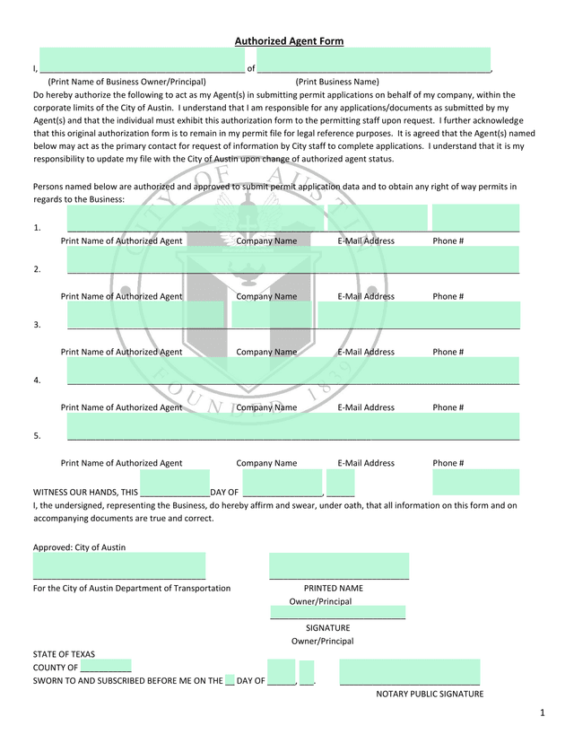 Authorized Agent Form screenshot