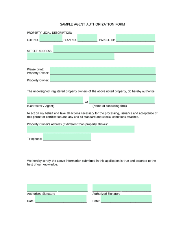 SAMPLE AGENT AUTHORIZATION FORM screenshot