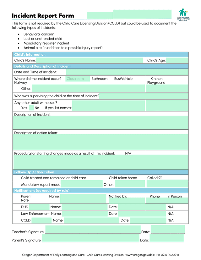 Incident Report Form screenshot