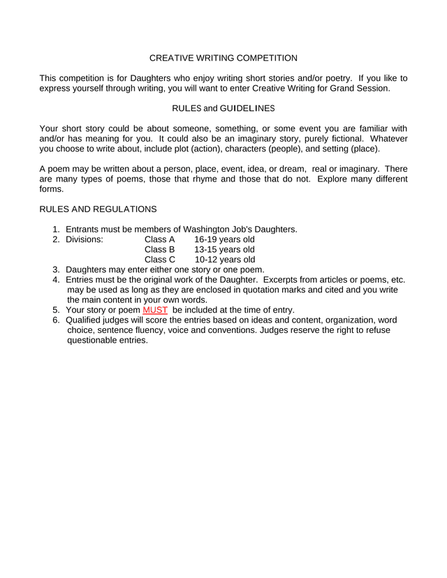 Creative Writing Competition Entry Form screenshot