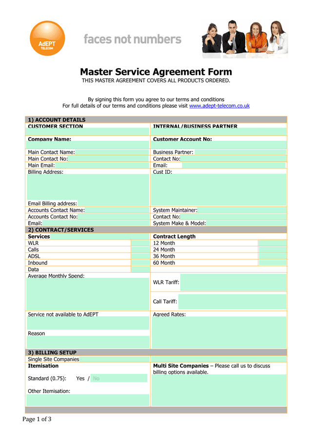 Master Service Agreement Form screenshot