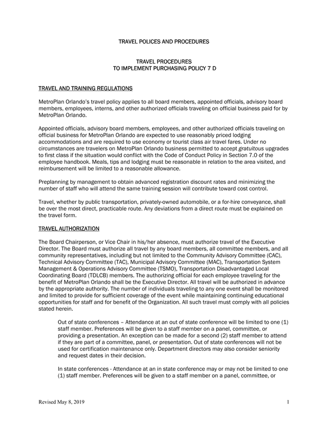 TRAVEL POLICES AND PROCEDURES screenshot