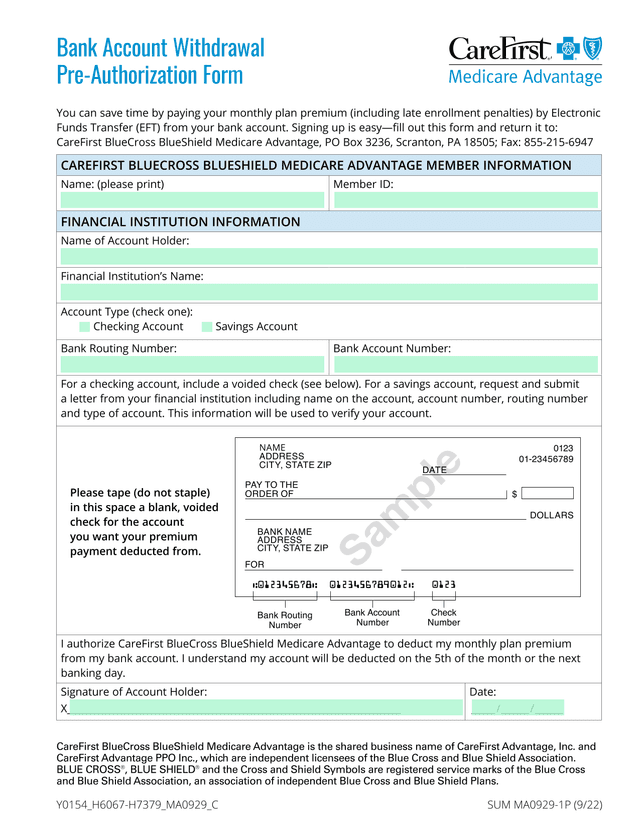 Bank Account Withdrawal Pre Authorization Form screenshot