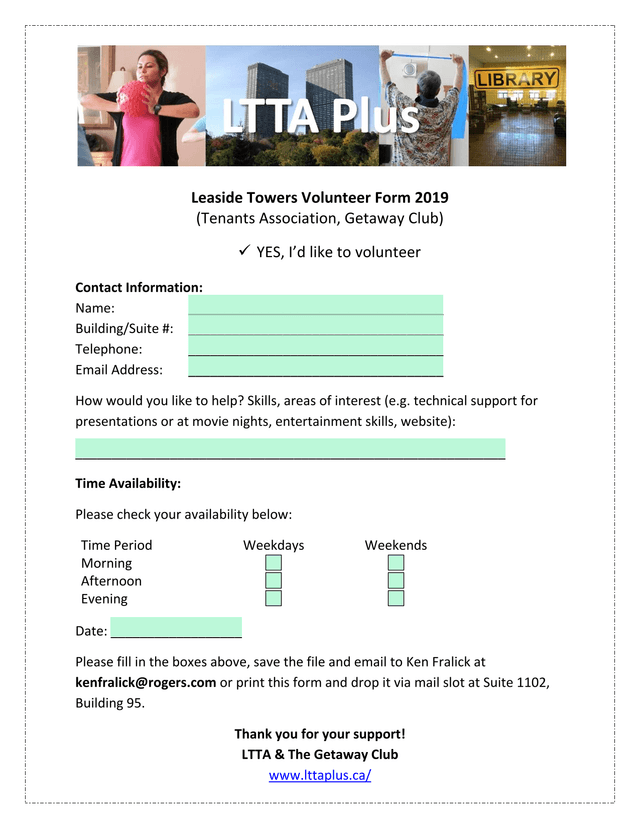 Leaside Towers Volunteer Form 2019 screenshot