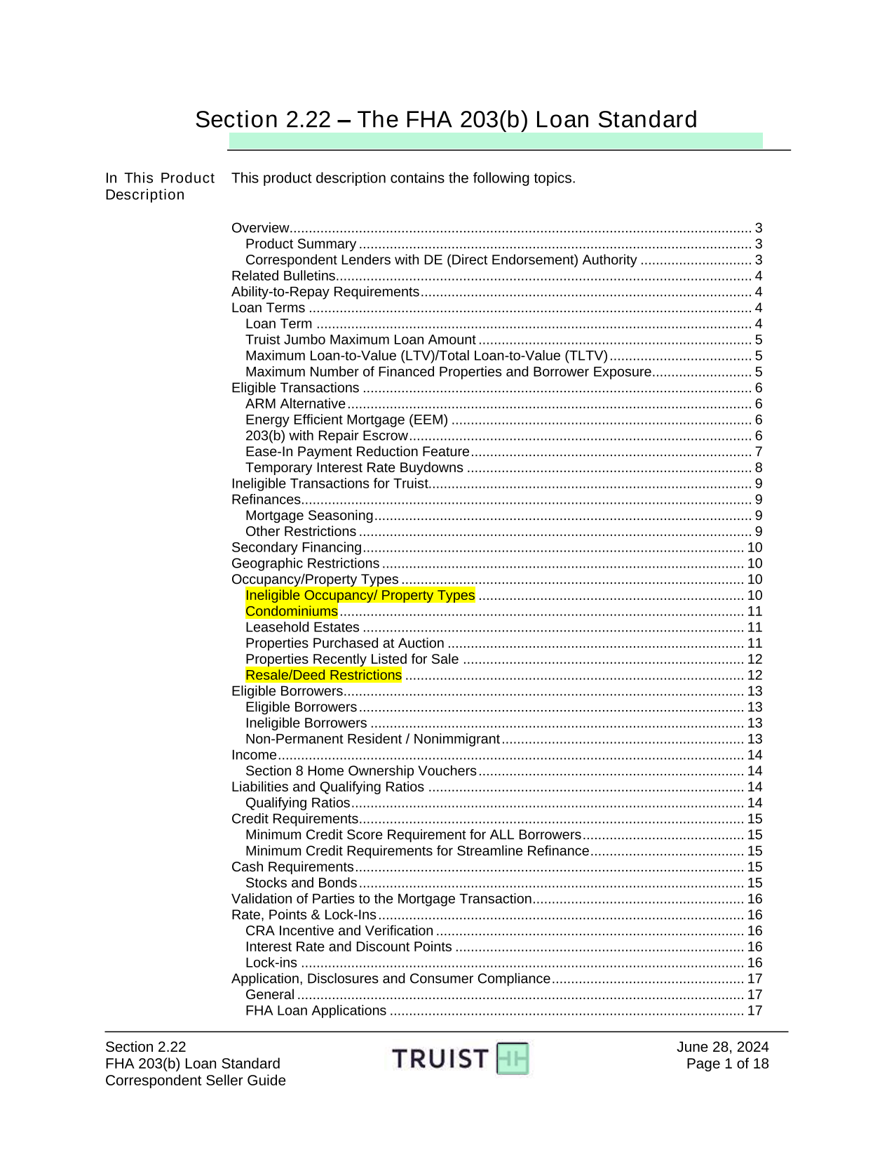 FHA 203(B) Loan Standard screenshot