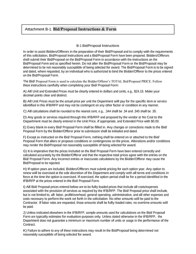 RFP Document Attachment B 1. BidProposal Instructions  Form screenshot
