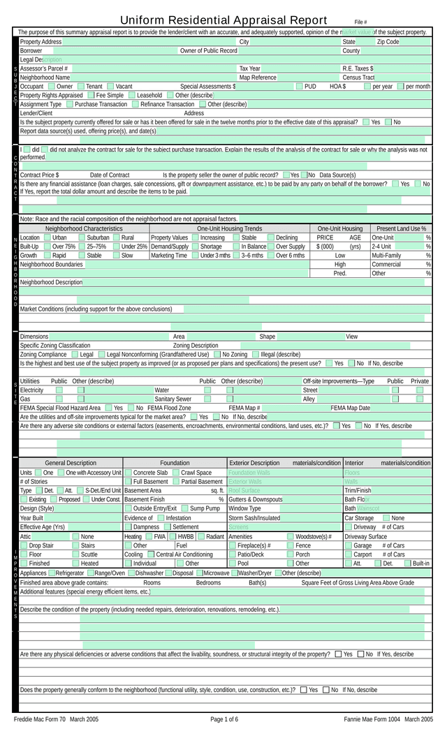 Uniform Residential Appraisal Report screenshot