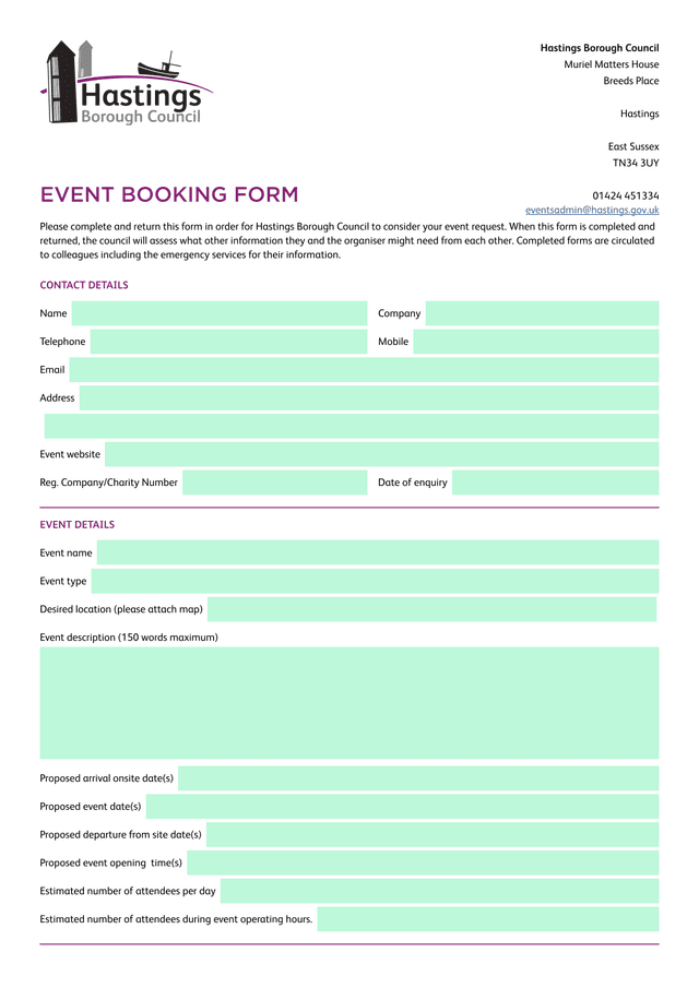 Event Booking Form screenshot