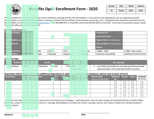 Benefits Open Enrollment Form   2020 screenshot
