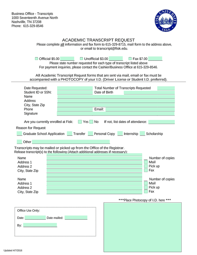 Academic Transcript Request screenshot