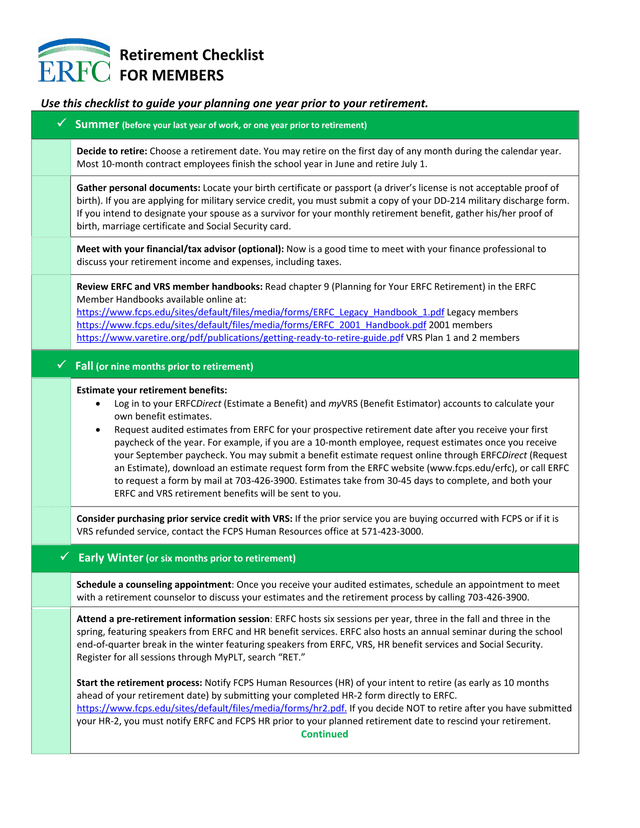 Retirement Checklist screenshot