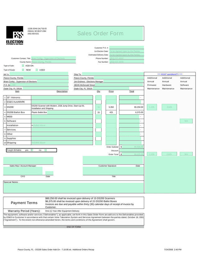 Sales Order Form screenshot
