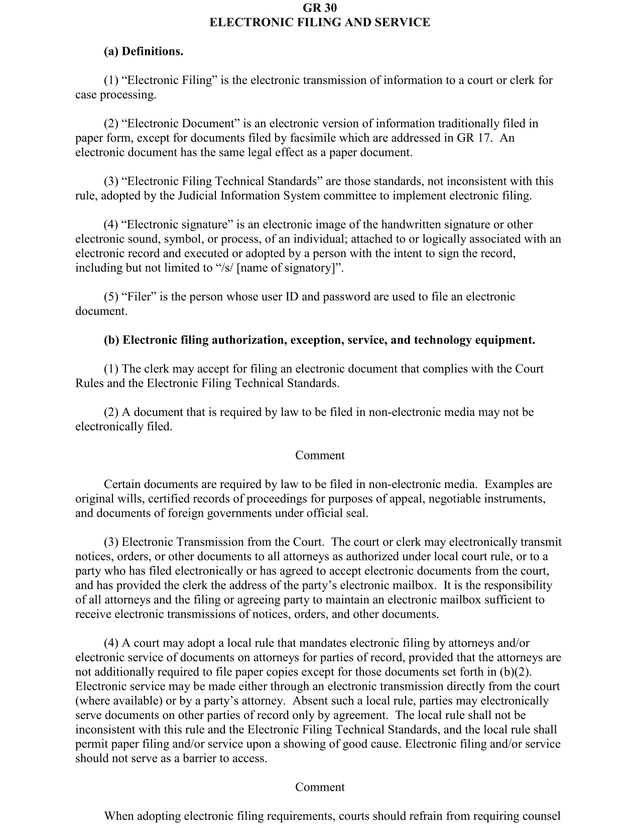 GR 30 Electronic Filing And Service screenshot