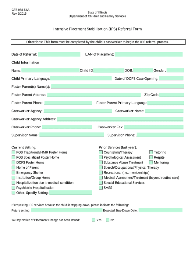 Intensive Placement Stabilization (IPS) Referral Form screenshot