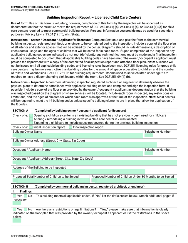 Building Inspection Report  Licensed Child Care Centers screenshot