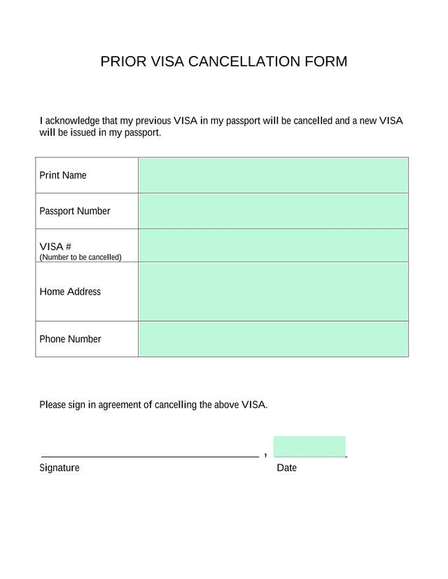 Prior Visa Cancellation Form screenshot