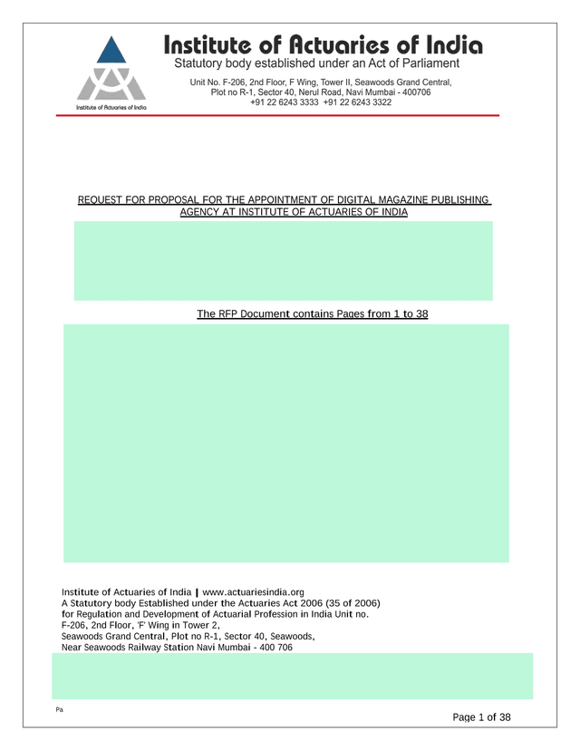 REQUEST FOR PROPOSAL FOR THE APPOINTMENT OF DIGITAL MAGAZINE PUBLISHING AGENCY AT INSTITUTE OF ACTUA screenshot