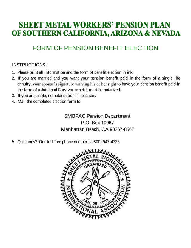 FORM OF PENSION BENEFIT ELECTION screenshot