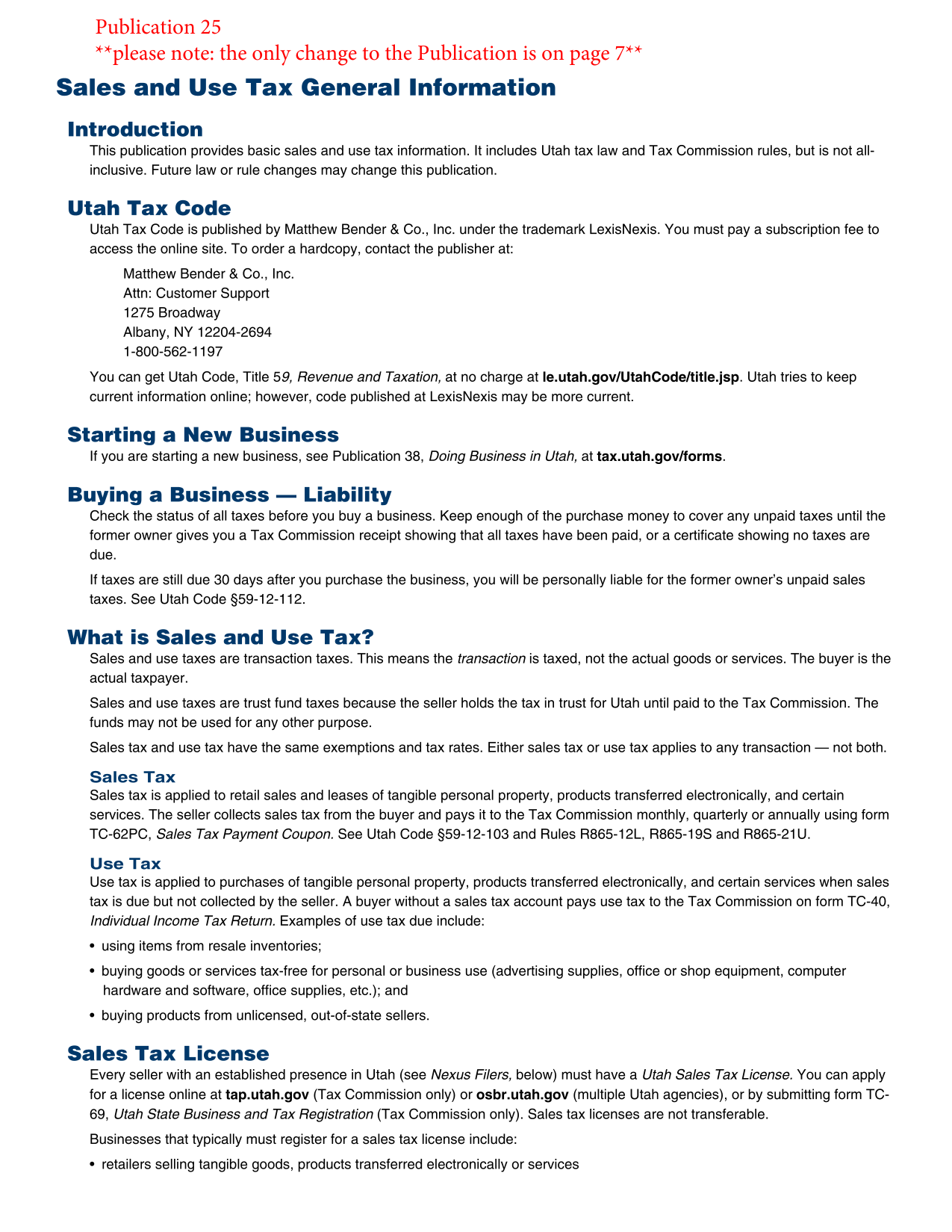 Sales And Use Tax General Information screenshot