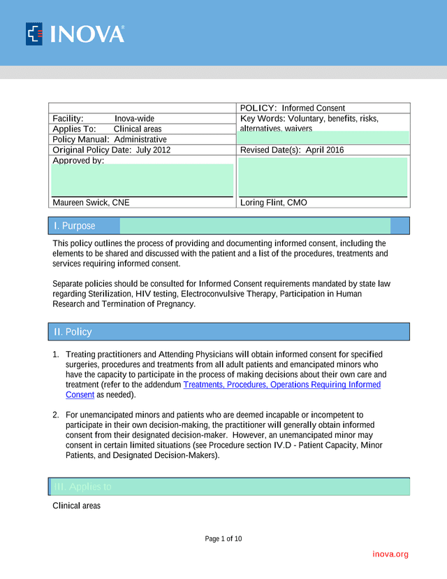 Informed Consent Policy screenshot