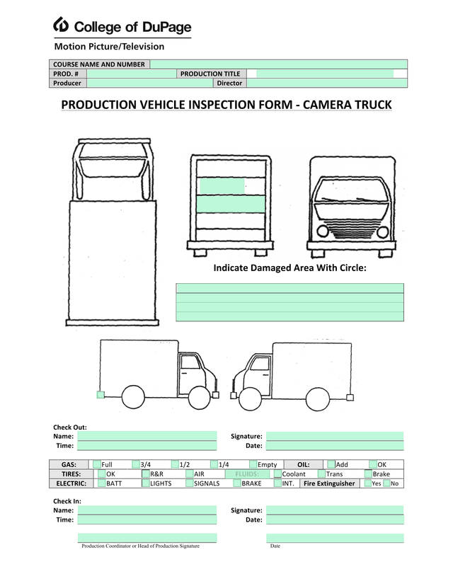 PRODUCTION VEHICLE INSPECTION FORM   CAMERA TRUCK screenshot