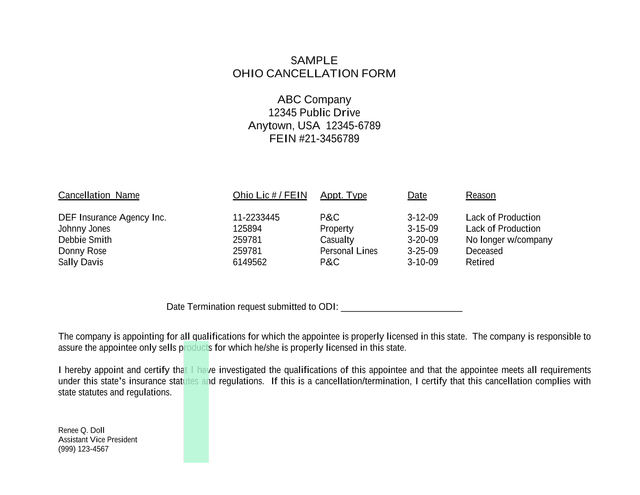 Ohio Cancellation Form screenshot