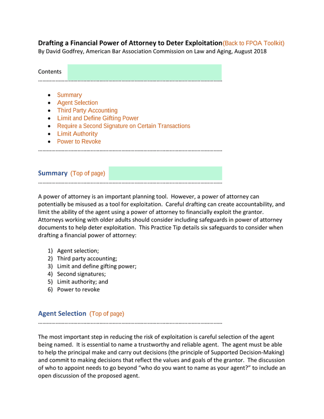 Drafting A Financial Power Of Attorney To Deter Exploitation screenshot