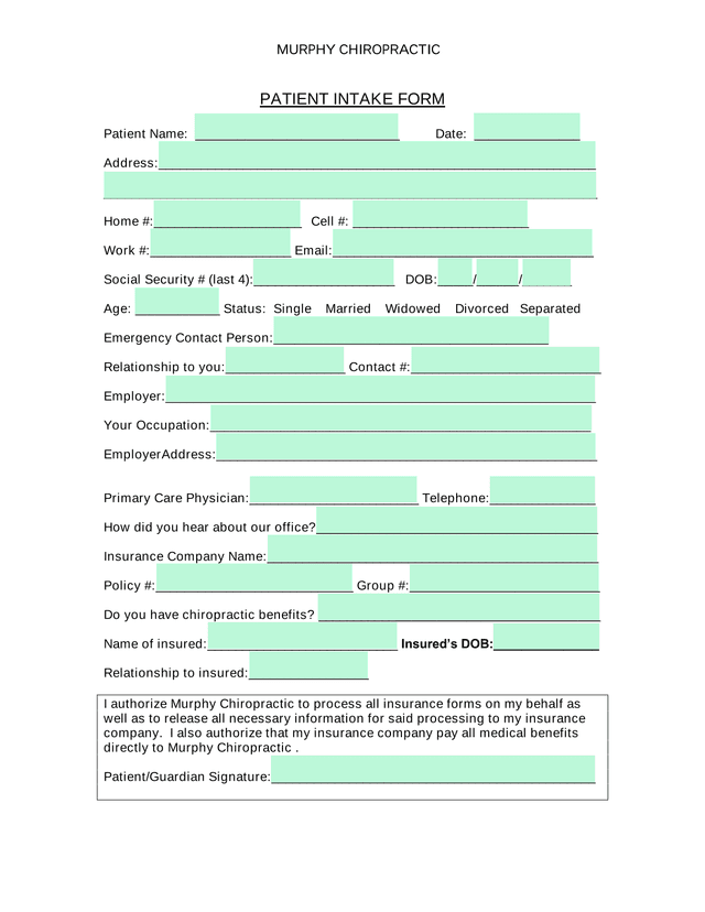 PATIENT INTAKE FORM screenshot