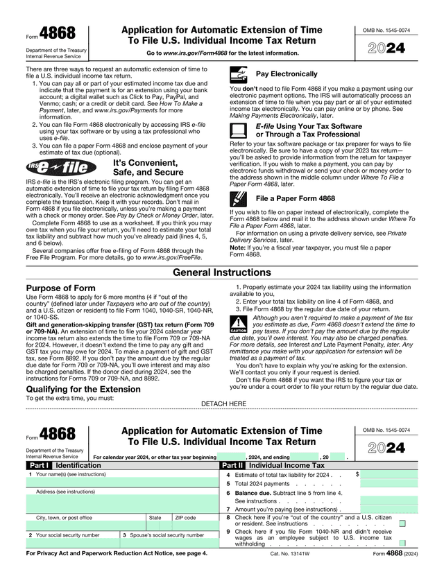 Extension Of Time To File U.S. Individual Income Tax Return (Form 4868) screenshot