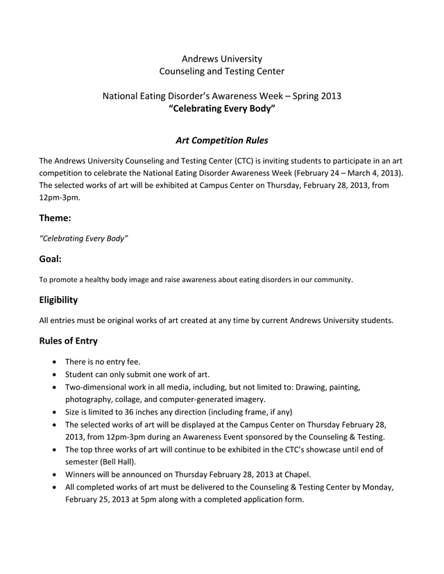 National Eating DisorderS Awareness Week Art Competition Rules screenshot