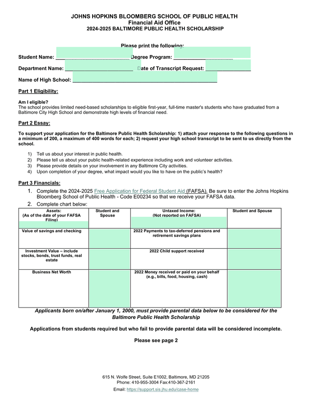 2024 2025 BALTIMORE PUBLIC HEALTH SCHOLARSHIP screenshot