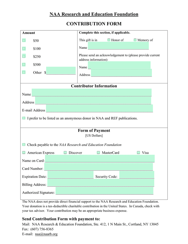 NAA Research And Education Foundation Contribution Form screenshot