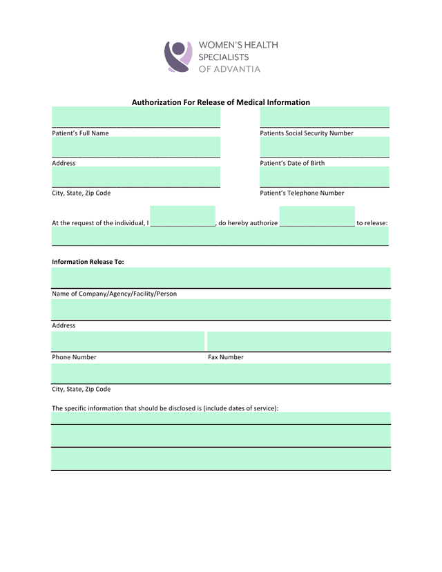 Medical Information Release Form screenshot