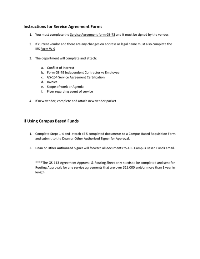 Instructions For Service Agreement Forms screenshot