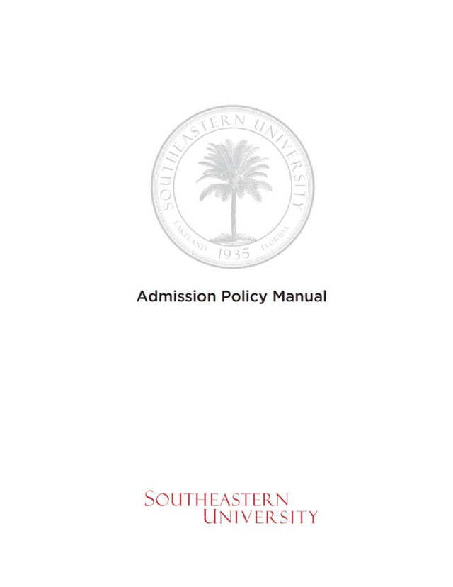 Southeastern University Admission Processes Manual screenshot
