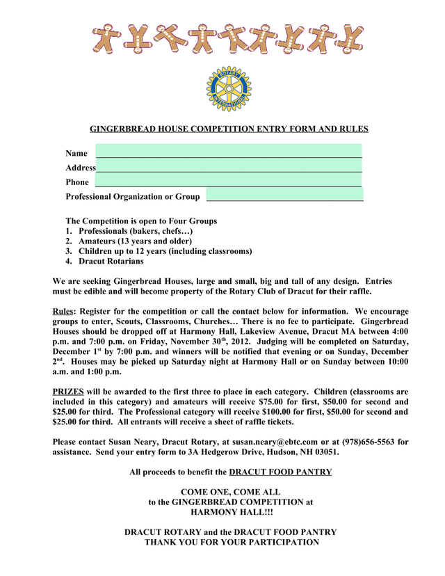 GINGERBREAD HOUSE COMPETITION ENTRY FORM AND RULES screenshot