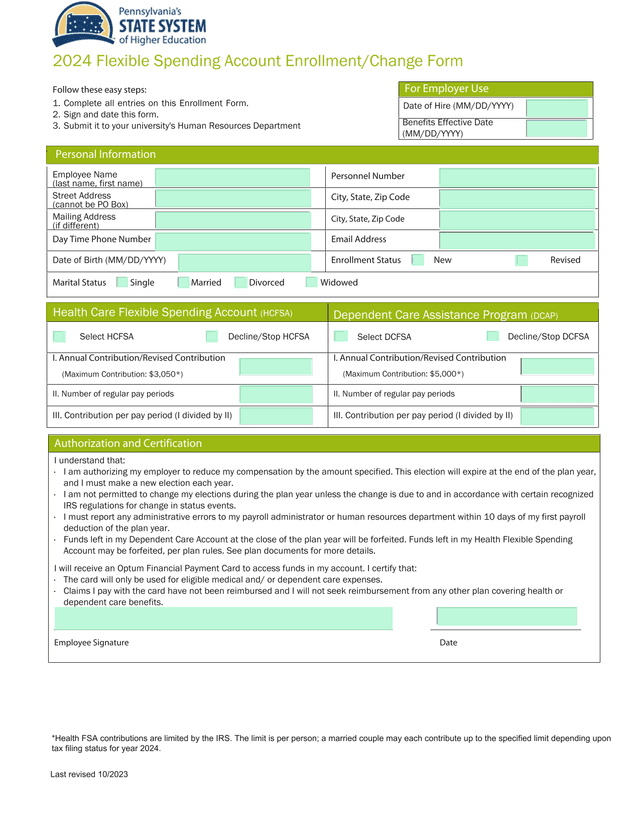 2024 Flexible Spending Account EnrollmentChange Form screenshot