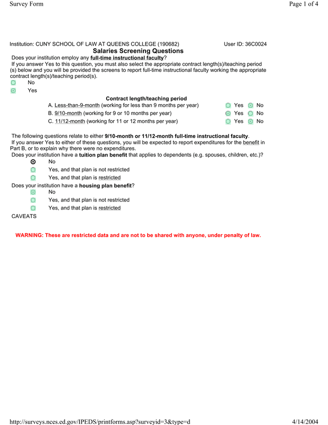 Salaries Screening Questions screenshot