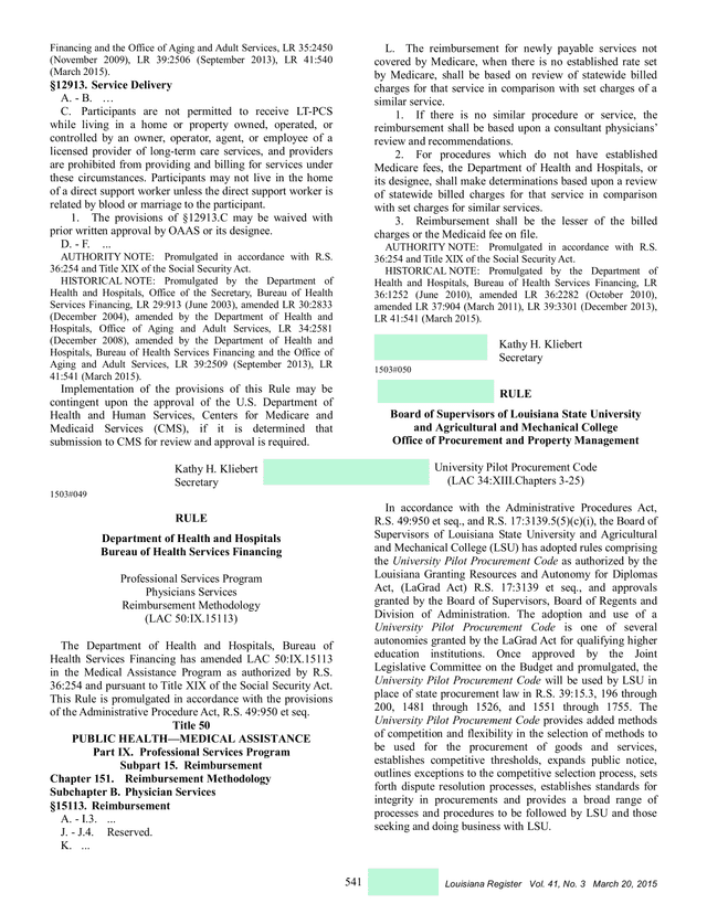 Louisiana Register Vol. 41, No. 3 screenshot