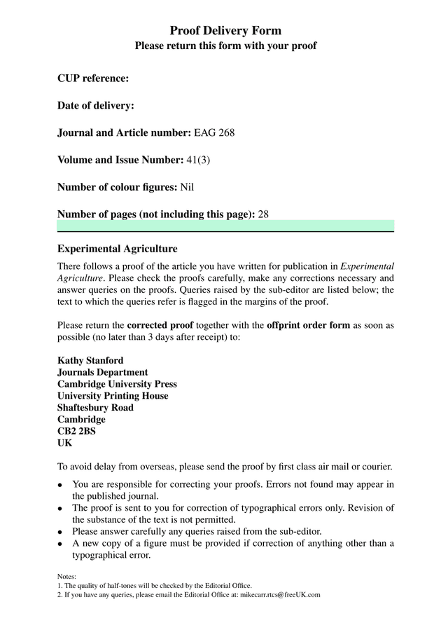Proof Delivery Form screenshot