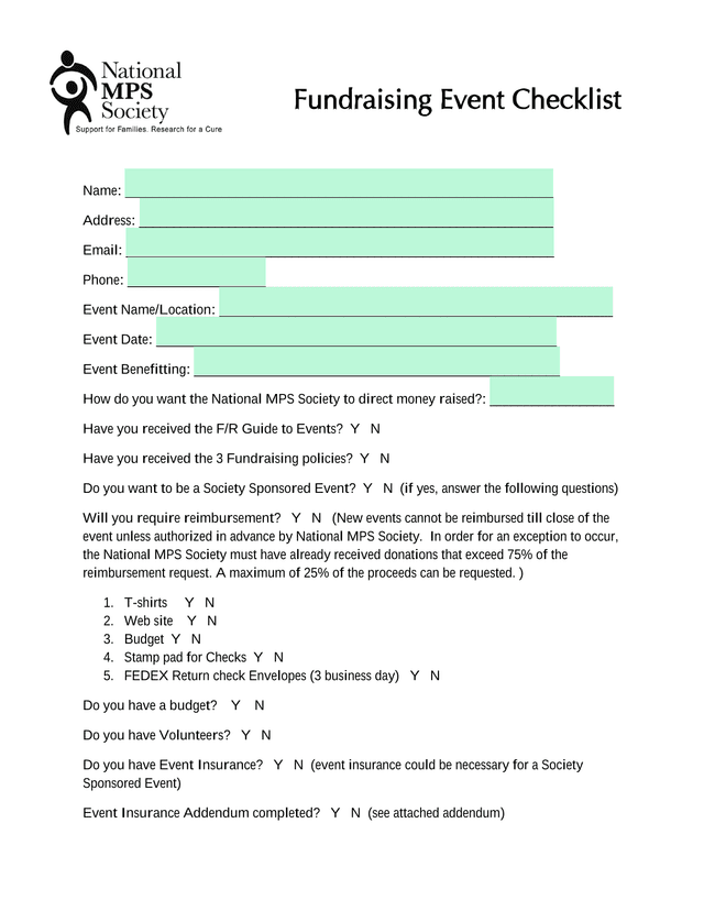 Fundraising Event Checklist screenshot