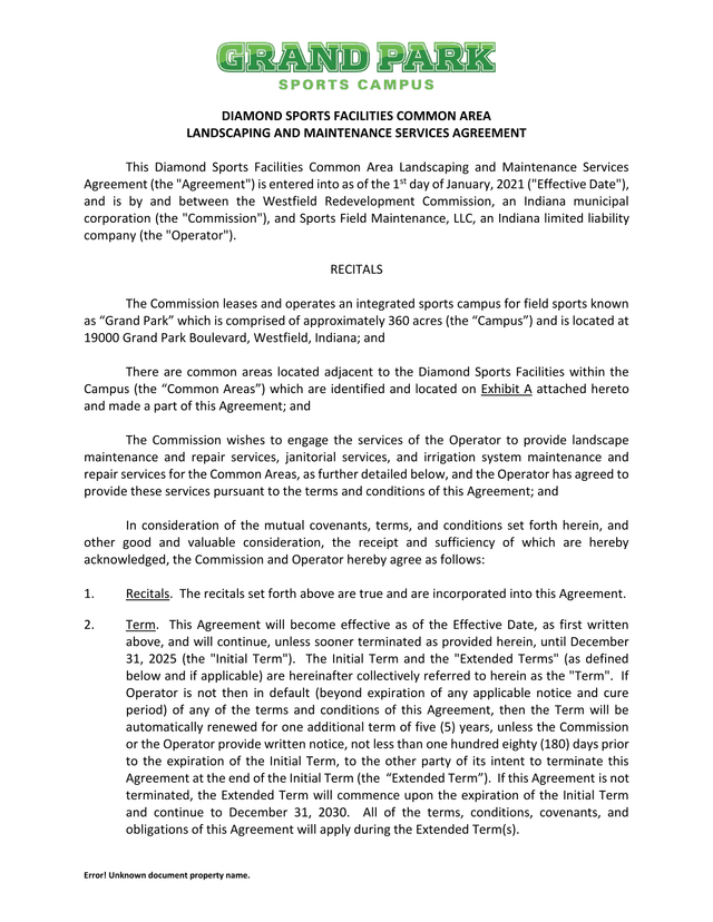 Diamond Sports Facilities Common Area Landscaping And Maintenance Services Agreement screenshot