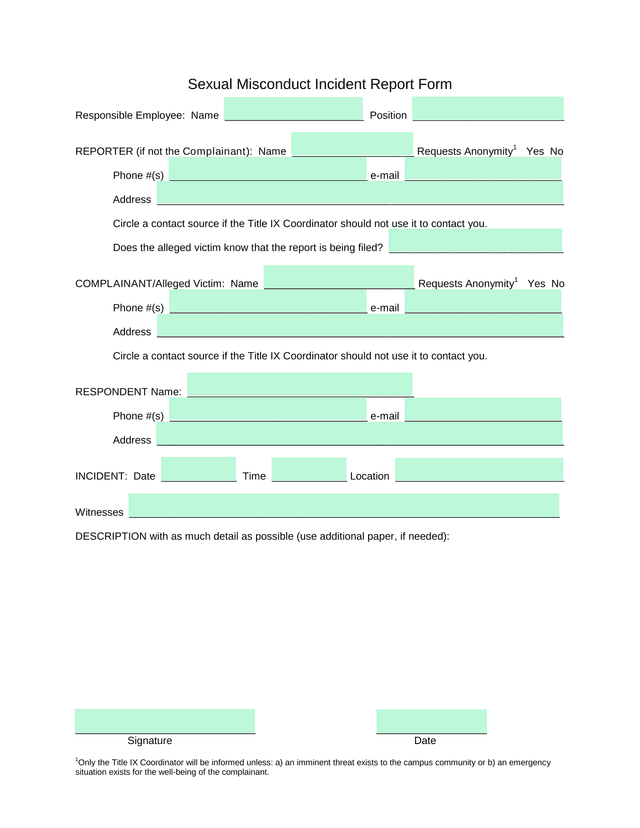 Sexual Misconduct Incident Report Form screenshot