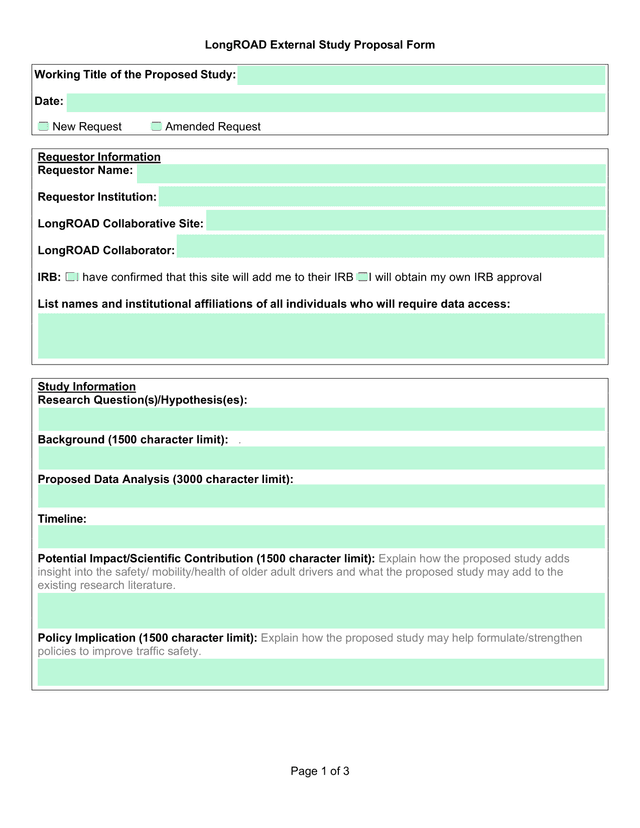 LongROAD External Study Proposal Form screenshot