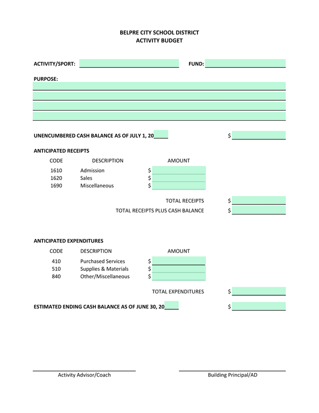 Activity Budget screenshot