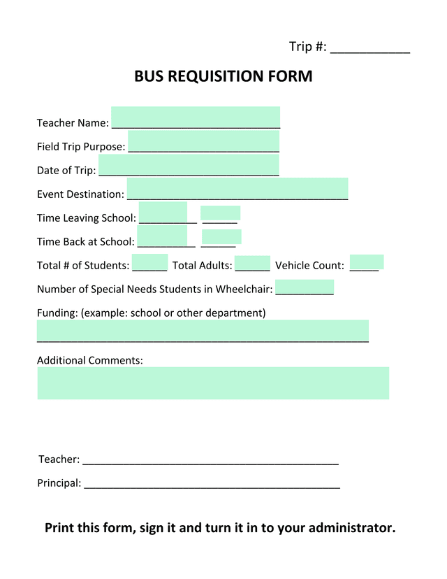Bus Requisition Form screenshot